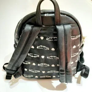 BETSEY JOHNSON Black White & Gold Large Heart Charm Backpack Roses Lining Betsey Johnson | Bags | Betsey Johnson Black White Gold  main image 4